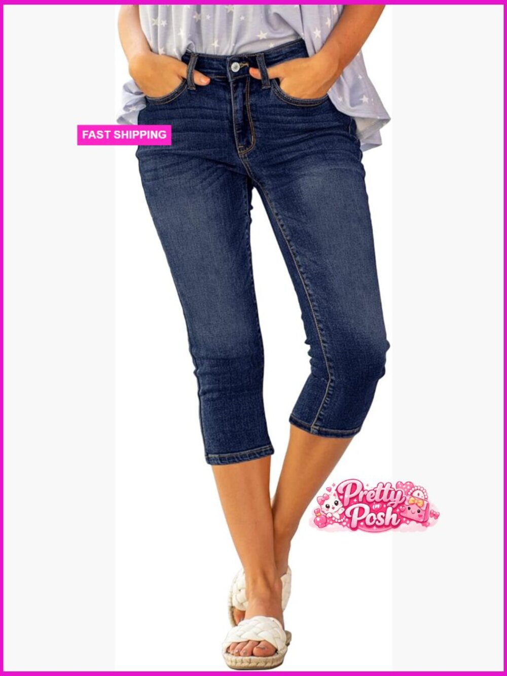 High Waisted Skinny Capri Jeans Ripped Distressed Denim